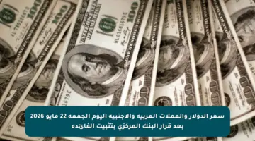 سعر الدولار والعملات العربية والأجنبية اليوم الجمعة 22 مايو 2026 بعد قرار البنك المركزي بتثبيت الفائدة